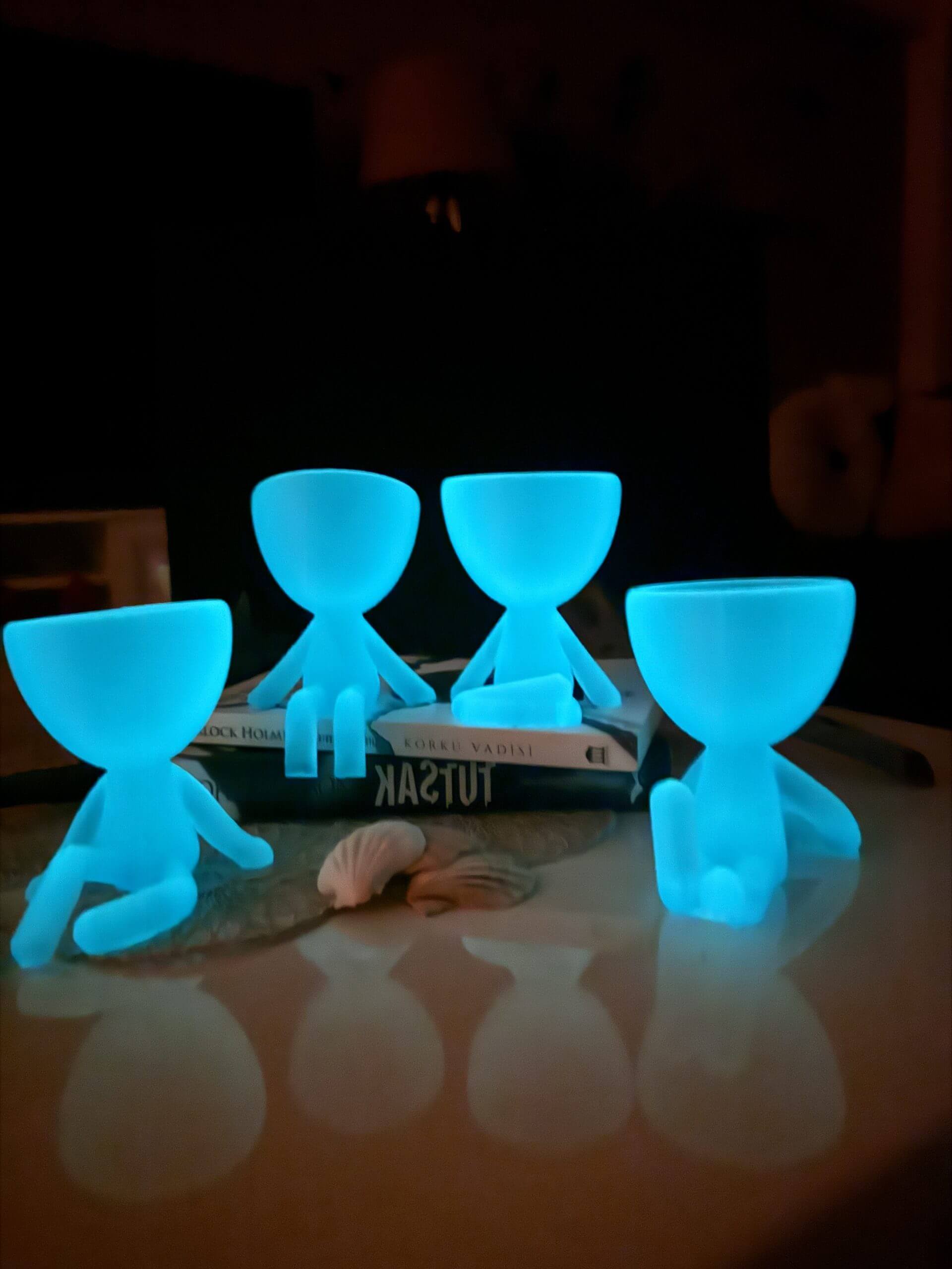 Saksı Kafa / İnsansı Sukulent Saksı – Biblo Fosforlu Mavi 4’lü Set
